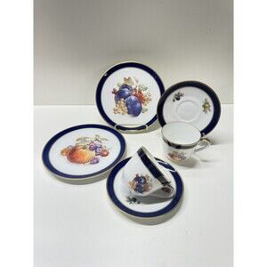 Vntg SCHUMANN ARZBERG Bavaria Echt Cobalt BOUNTIFUL Orange Trio Cup Saucer Plate